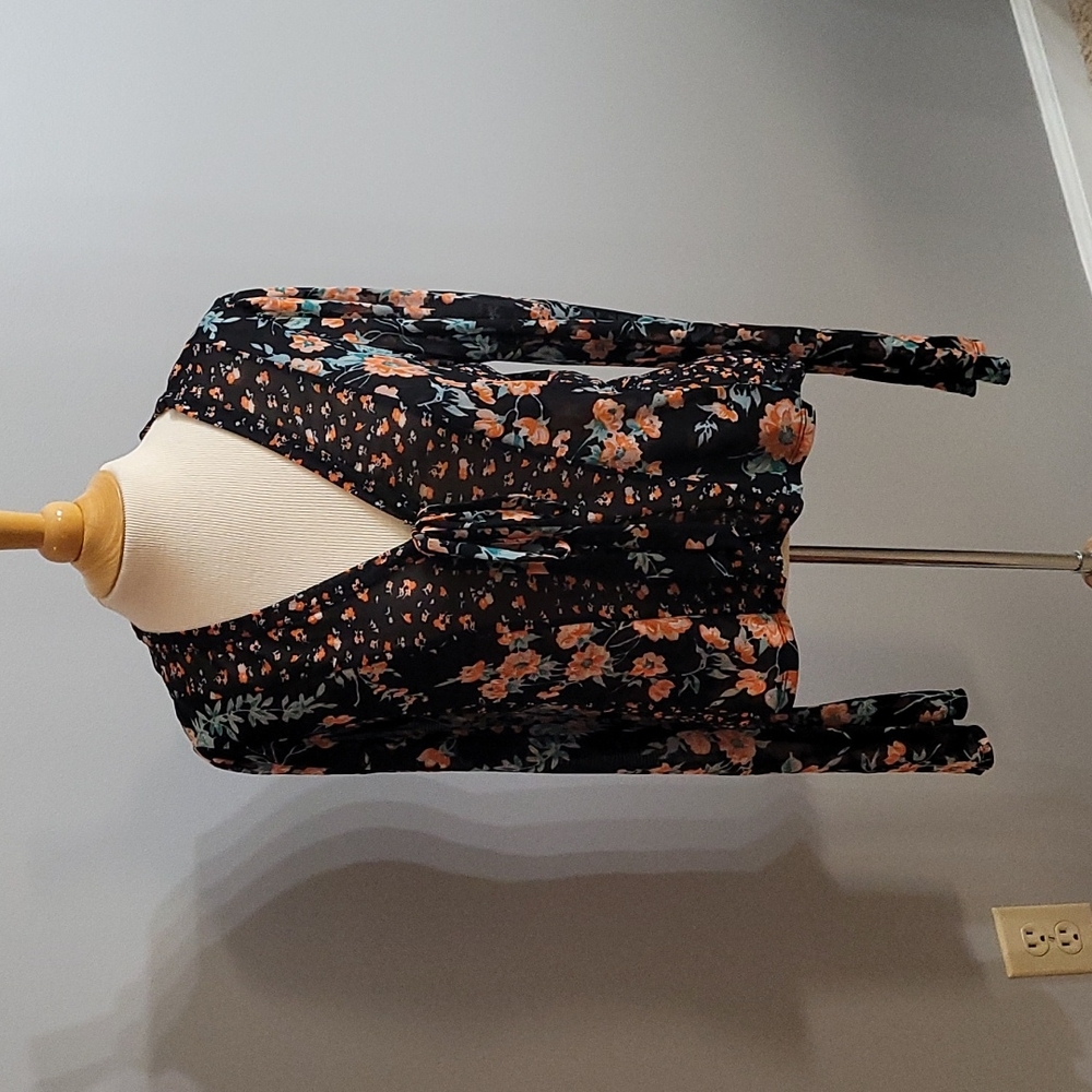 Free People Long Sleeve Flower Blouse Large
